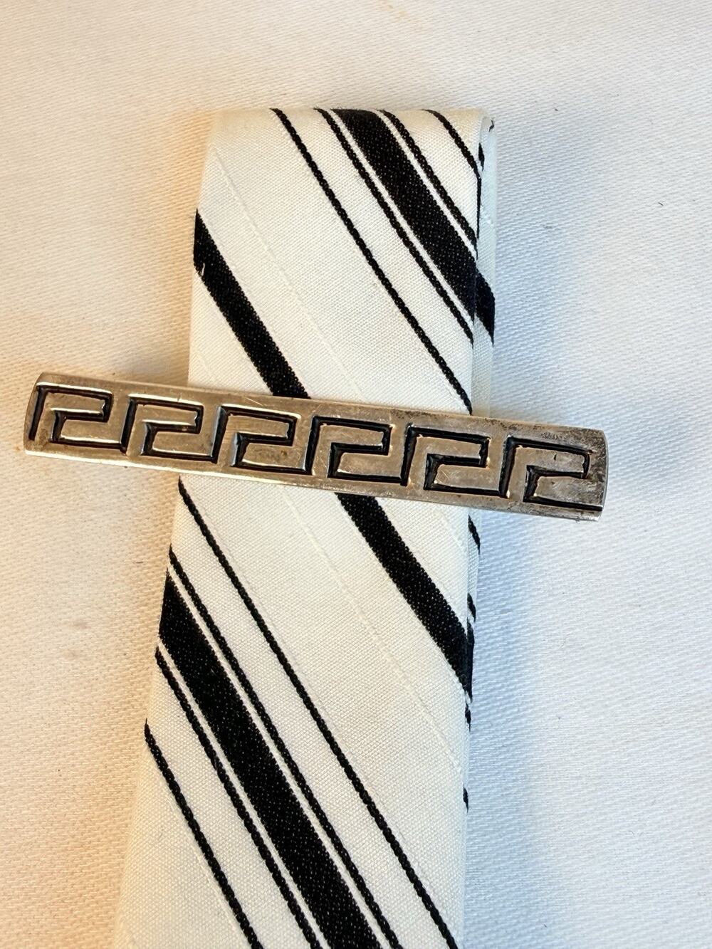 Vtg Taxco Inzalamex 925 Sterling Silver Tie Clip Greek Key Mid Century Mexico